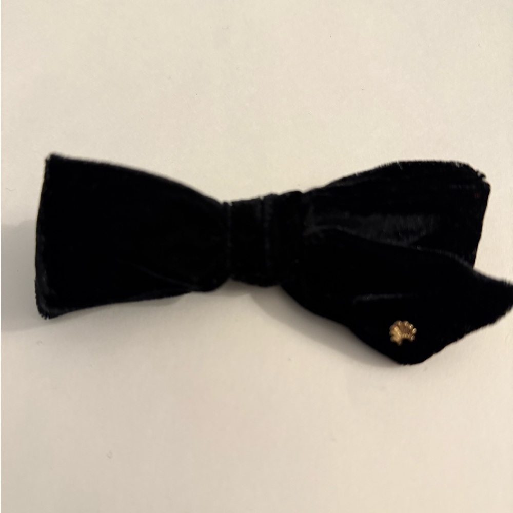 Lele Sadoughi Black Mini Velvet Hair Bow with Gold Accent